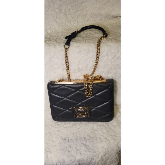 BeBe Crossbody purse, black, long gold color strap, divided sections. - Picture 12 of 13